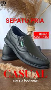 CBR SIX Sepatu kasual pria kulit sapi / Model slip-on Sol ringan / Hitam HLC 094