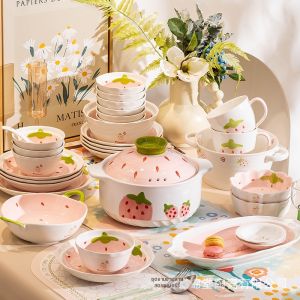 Cute New Porcelain Underglaze Strawberry Dishware Set