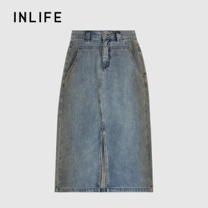 INLIFE | High-waisted Denim Skirt Mid-length