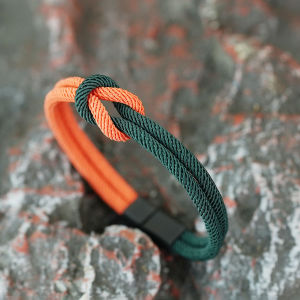Casual Men Two Color Cord Bracelet Magnetic Clasp Outdoor Sports Style Handmade Braided Wristband for Him