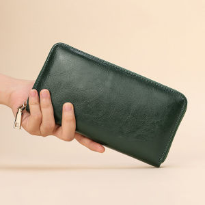 Cowhide Oil Wax Texture Long Wallet