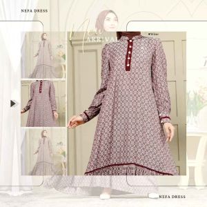 Gamis Dress Baju Arrafi Terbaru Nefa Dress Warna Wine Size L LD 100 cm
