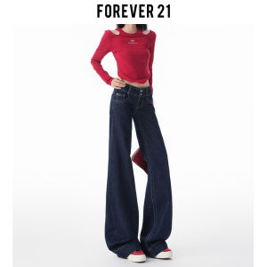 Forever 21 American Style Low Waist Straight Leg Jeans Womens Loose Fitting Bootcut Pants Deep Blue Casual High Waist Jeans
