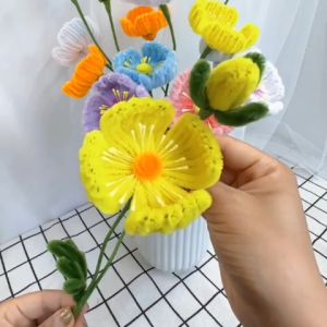 100Pcs DIY Multicolour Fuzzy Wire Bouquet Material Twisted Stick Craft Flower Children Handmade Toy