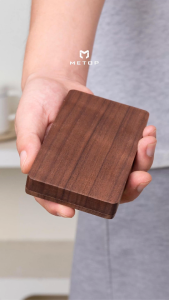 METOP Custom Engraved Walnut Wood Business Card Holder Portable Aluminum Card Case Personalized Name Engraving Gift for Men Women Office Business ID Credit Card Wallet