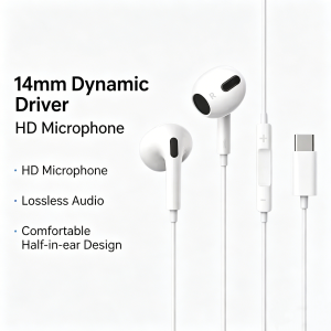 Earphones Wired Earbuds with Mic in Line Control Type-C Headphones for Phone PC Laptop Gaming Karaoke