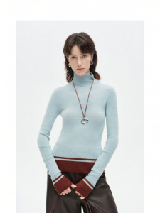 Seamless Turtleneck Slim-fit Color Block Sweater