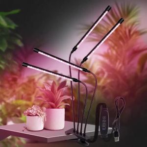 Clip-On LED Grow Light with Gooseneck 2/3/4-Head Growing Lamp Kit 5V USB Powered Timer & Dimmable for Greenhouse Hydroponics