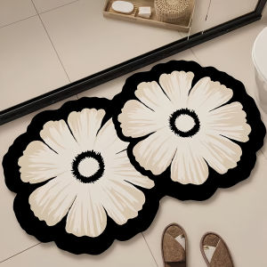 VIKAMA Floral Pattern Diatomaceous Earth Bathroom Anti Slip Mat Decorative Floor Mat Quick Drying Shower Rug Home Decoration