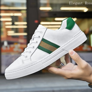 Elegant Rose Mens Low-Top Casual Shoes Soft Surface Top Layer Genuine Leather Fashionable New Model Summer Autumn White