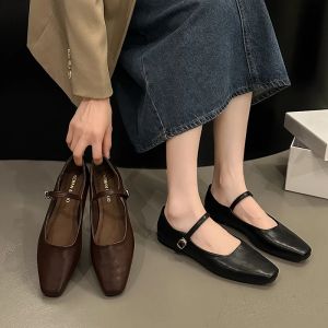 Mary Jane Single Shoes Thick Heel Shoes Elegant Classic Retro Square Toe Comfortable Soft Shallow Cut Low Heel Womens Shoes