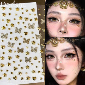 Dorisna Non-Piercing Face Jewelry Sticker Self-adhesive Fake Nose/Lip/Eyebrow Stud 3D Metal Ball Star Heart Temporary Face Gems Festival Makeup