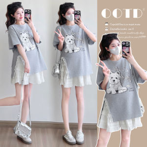 Printed Short Sleeve T-Shirt & Abdominal Supporting Shorts 2 Pieces
