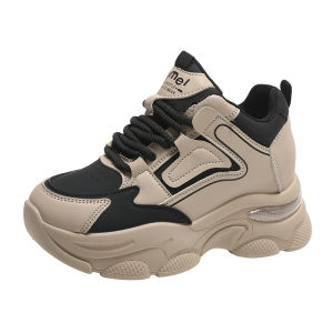Fashionable Retro Sporty Dad Shoes for Women Thick Bottom Heightening All-Match Cross-Band Waterproof Platform Color Block