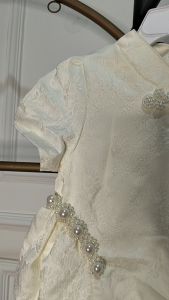 Dress Anak Import Elegant Mutiara Detail Bunga Cantik Kekinan