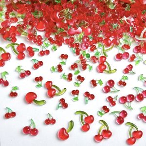 50PCS 3D Translucent Dark Red Cherry Resin Nail Art Charms Creative Simulated Single Cherry Nail Decorations DIY Earrings Nails