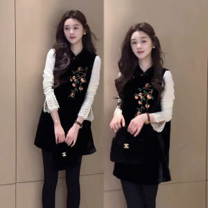 XUECAIQI | Sleeveless Vest Layered Shirt Set