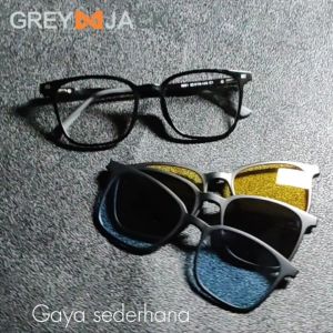Grey Jack Kacamata Clip On 4in1 lens Polarized Model Kotak Bahan TR90 Bisa Lensa Minus Pria Wanita Keren 6201