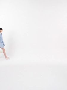Cotton Wool Blend Blue Wide Waist Ruffles Skirt