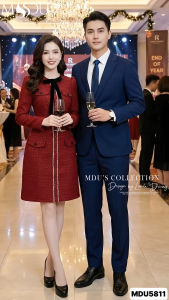 Váy Thiết Kế MDU5811 Dạ Tweed Kim Sa Cao Cấp Gam Đỏ Đô Sang Trọng Phối Nơ Nhung Cổ Điển Tinh Tế Từ MDU