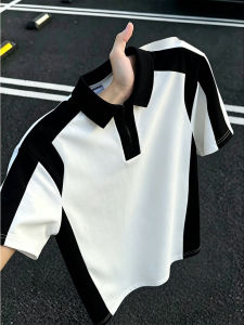 ZHUOCAN | American Color Block Polo Shirt Half Zip Heavyweight
