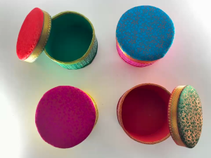 Traditional Handmade Kora Round Brocade Box Eco-Friendly Product | Wedding Gift Box | Tambulam Gift | Bangle Box | Return Gift (Pack of 1 pc)