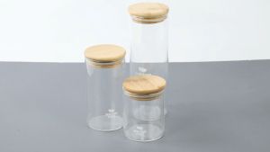 Zashastore15 Toples Kaca Tutup Kayu Toples Penyimpanan Makanan Glass Jar - GH1270