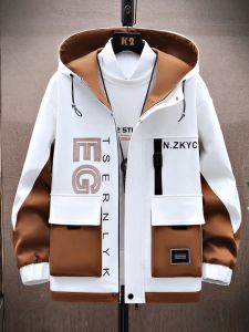 ROMON | Romon Mens Hooded Jacket Casual Outdoor Spring Autumn Style Fashionable Youth Workwear Windproof Zipper Closure Standard Fit