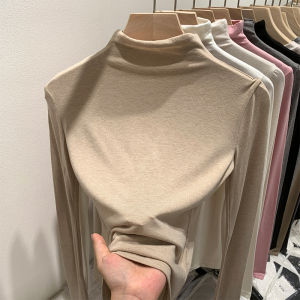 High-End Long Sleeve Half High Neck T-Shirt Inner Wear Base Layer Top for Autumn Commute Korean Style Slim Fit Cashmere Weight