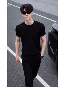 ZHUOCAN | Slim Fit Black Short Sleeve T-shirt