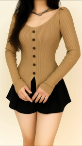 Atasan Rajut Basic sabrina Lengan Panjang Wanita Kancing Vintage Knitwear Blouse Korean Style