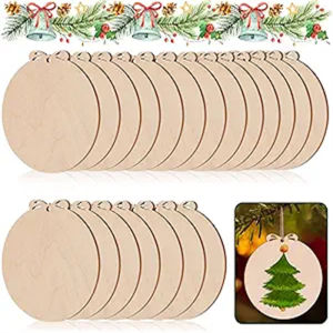 Merry Christmas Wooden Round Baubles Tags Christmas Balls Decoration DIY Craft Ornaments Christmas New Year Navidad Decor