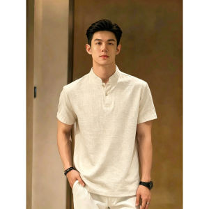 ZHUOCAN | Áo Thun Polo Sang Trọng Kiểu Trung Quốc Chất Liệu Linen