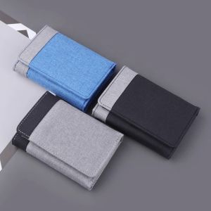 2025 New Japanese Style Simple Canvas Wallet Short Tri-fold Mens Money Clip Denim Color Block Small Leather Wallet
