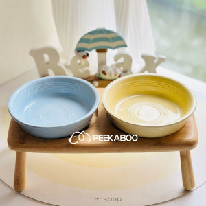 ชามสุนัขกระเบื้อง K-Home ขนาดใหญ่พร้อมแท่นวางระดับสูงแบบไม้ ชามกินอาหารสำหรับแมวและสุนัขขนาดกลางและเล็ก ชุดคอกันกระดูกสันหลัง