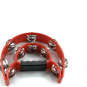 RIXTON Tambourine 10 Inch Metal Half Moon Musical Instruments Double Row Metal Jingles Hand Held Instruments Percussion with Ergonomic Handle Grip Tambourines for Adults Church Black