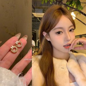 MIAOYA Korean Version Fashion Letter Circle Zircon Stud Earrings Womens Ins Minimalist Ear Accessories Birthday Gift