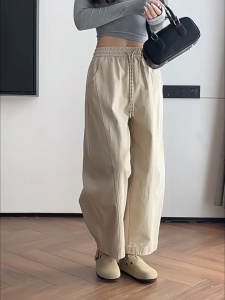 Ginza6 New 2026 Baggy Curve Barrel Pants High Waist Casual wide Leg for women 9888#