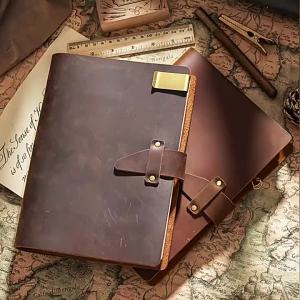 Refillable A5 Notebook Journals Vintage Genuine Leather Planner Cover with 6 Ring Binder for School Office Daily Writing Diary