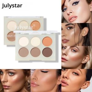 Julystar หกสี Matte Creamy Contour ติดทนนานธรรมชาติกันน้ํา Sweatproof Blush All-in-One Contour Palette