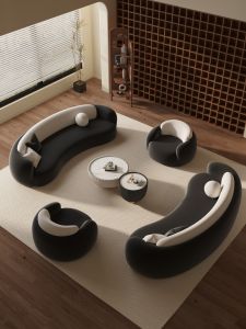 Modern Minimalist Black and White Panda Curved Sofa Technology Leather Flannel Fabric Ideal for Office Rest Area Reception