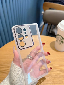 CrashStar Metal Plating Lens Frame Matte Edge Soft Transparent Shockproof Phone Case For Samsung Galaxy S25 S24 FE S23 S22 S21 Note 20 Ultra + A56 A55 A54 A53 A35 A17 A16 A15 A14 A06 A05S A05 A04S 5G Clear Anti-fall Phone Cover Casing Skin