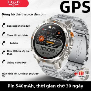 LIGE | Đồng Hồ Thông Minh Quân Đội LIGE Dành Cho Nam Màn Hình AMOLED 1.46 Inch Đồng Hồ Thể Thao Ngoài Trời Tích Hợp La Bàn Máy Đo Độ Cao Gọi Bluetooth Chống Nước 3ATM