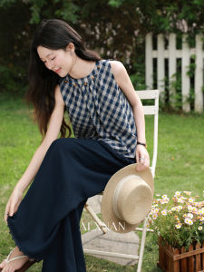 Bộ Đồ Thời Trang Mùa Hè Dễ Thương Áo Gile Caro và Quần Ống Rộng