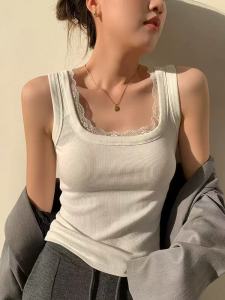 QIAOCHENXIAN | New Lace Square Collar Sleeveless Tank Top for Women Large Size Fitting