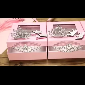 AIDA 4in1 Set Diamond Crown Birthday Girl Headband Headdress Children Princess Hairband Noble Cekak Rambut Gift Box Presnet 四件套生日皇冠套装发箍发夹礼物盒
