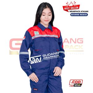 Wearpack Atasan Warna BENHUR MERAH(Baju Kerja)- Resleting - Lengan panjang