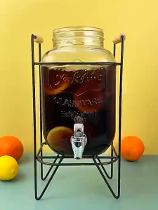 กระปุกแก้ว พร้อมก๊อกน้ำและขาตั้งเหล็ก มีให้เลือก 2 ขนาดความจุ5และ8ลิตร โหลแก้วจ่ายน้ำ สำหรับบ้าน ปาร์ตี้ บาร์ ฯลฯ