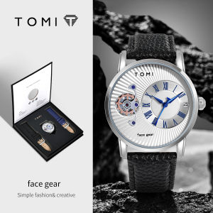 TOMI Classic Minimalist Mens Watch Gift Set Luxury Business Mens Versatile Quartz Watch Round Large dial Quartz Watch Gift