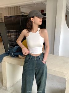 เสื้อกั๊กสายเดี่ยวทรงเข้ารูปสไตล์อเมริกันสำหรับผู้หญิงในช่วงฤดูร้อนพร้อมแผ่นเสริมหน้าอก เสื้อคลุมกันหนาวแบบสั้น เสื้อคลุมกันหนาวแบบลำลอง